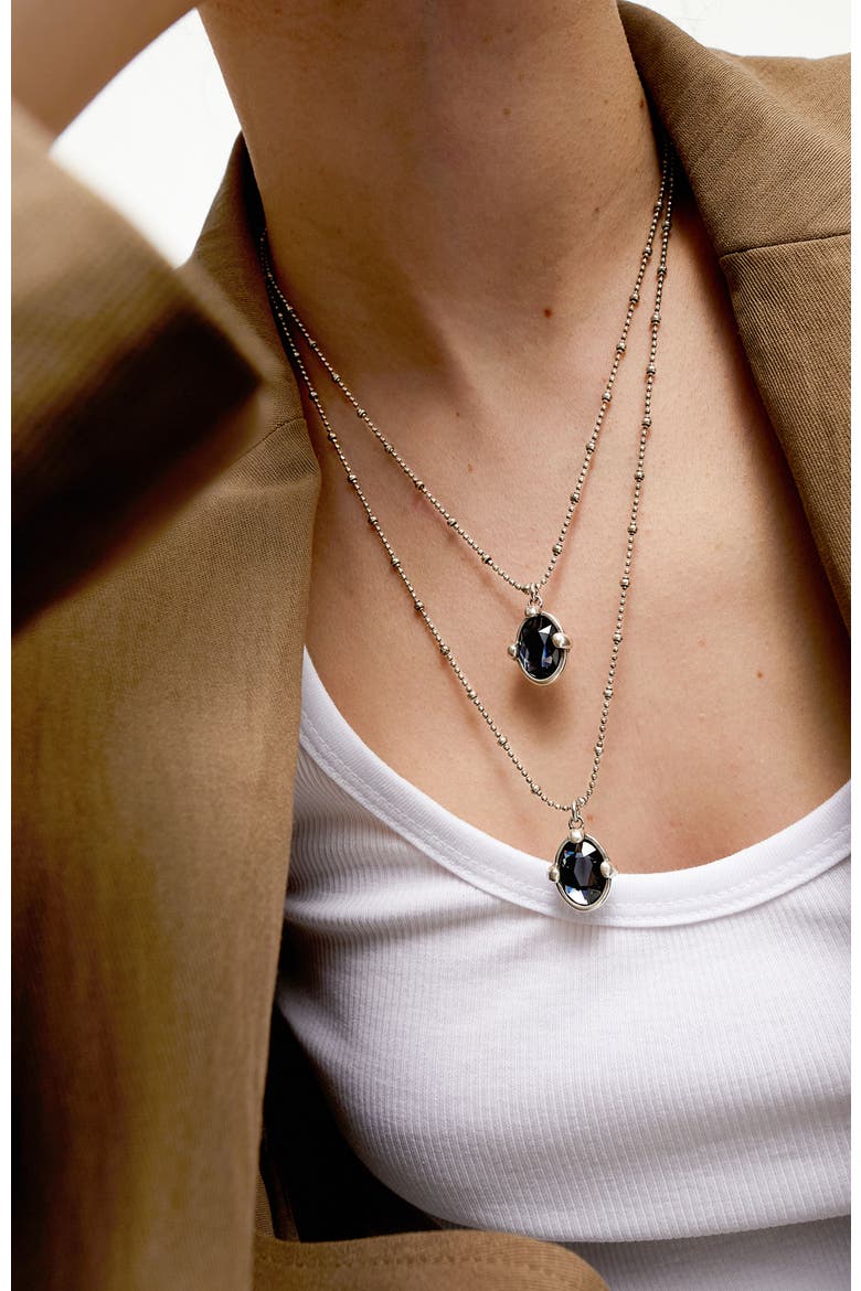 Double Necklace Plated In Sterling Silver And Small Faceted Crystals, Alternate, color, Silver