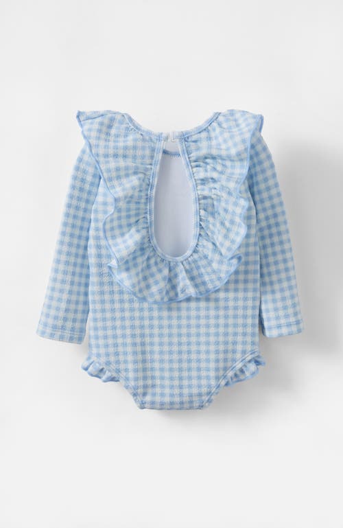 Cotton On Kids Bonnie Long Sleeve Ruffle One Piece In Dawn Blue Mini Gingham