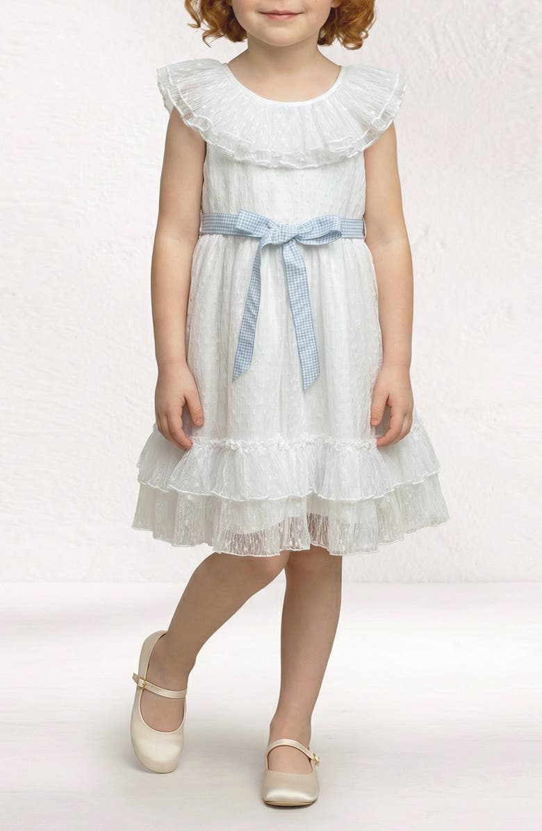 Pippa & Julie Kids' Ruth Clip Dot Chiffon Dress, Alternate, color, White/ Blue