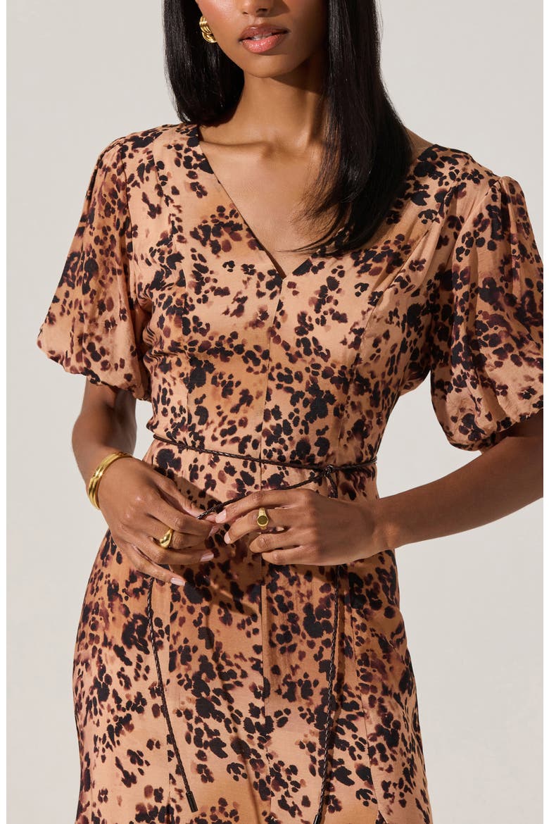 Lavena Leopard Puff Sleeve Midi Dress, Alternate, color, TAUPE LEOPARD PRINT