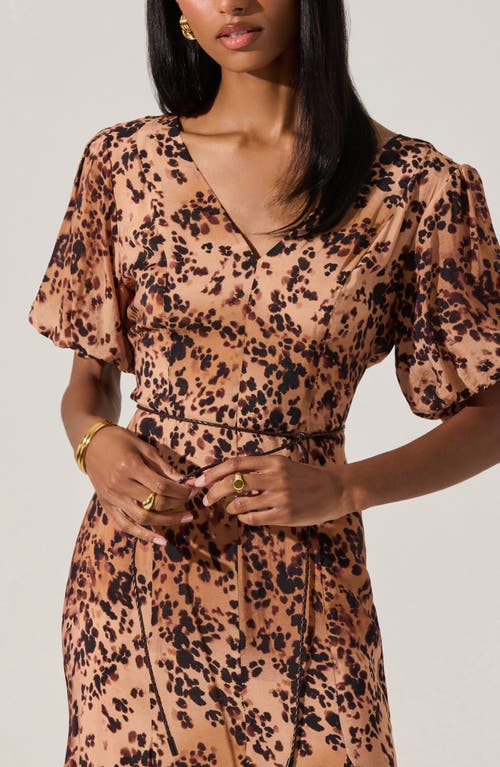 Astr The Label Lavena Leopard Puff Sleeve Midi Dress In Brown
