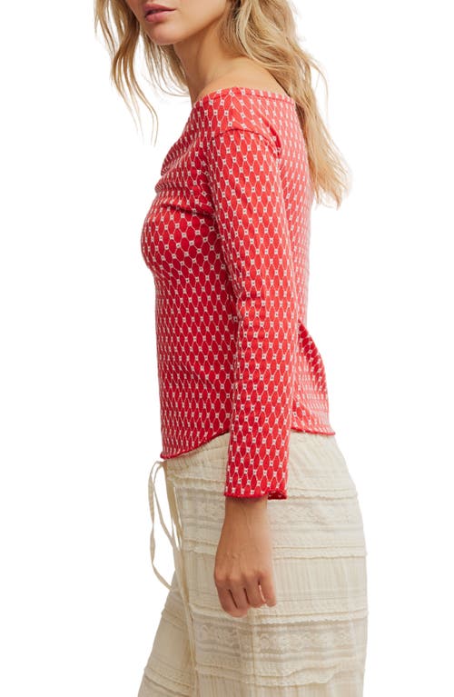 Free People Gia Eyelet Embroidered Off The Shoulder Top In Red Combo