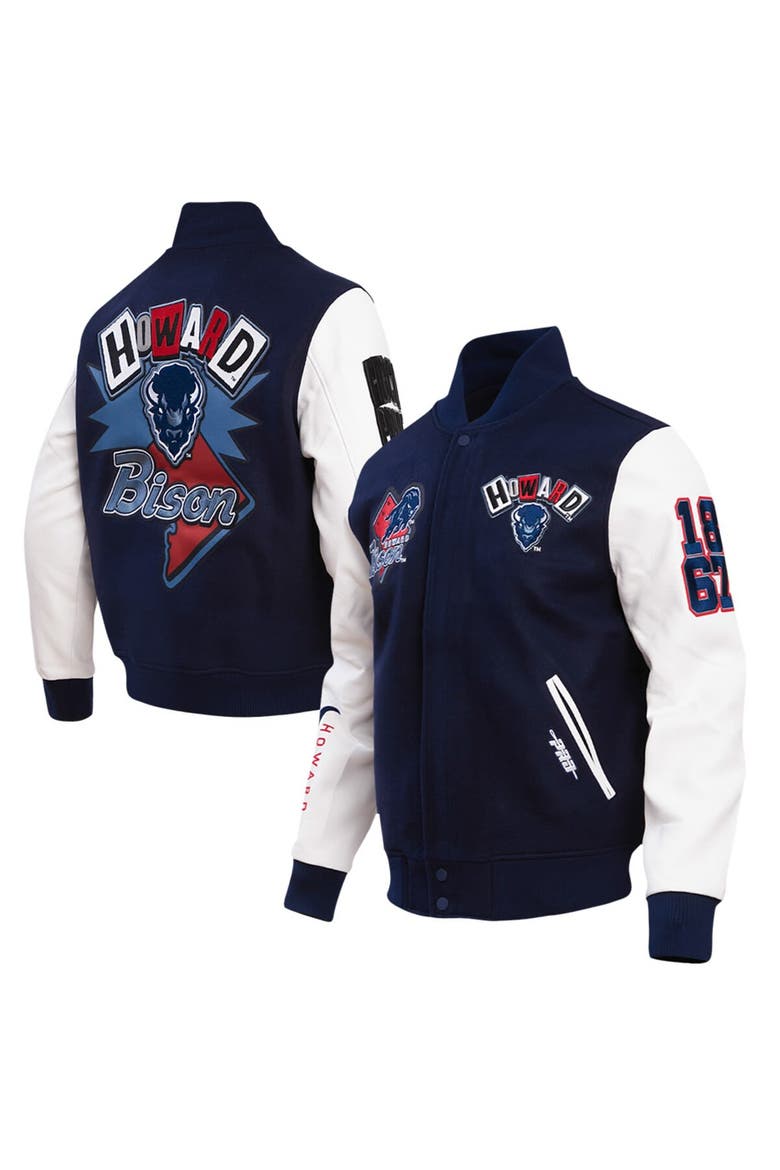 Men's Pro Standard Navy Howard Bison Homecoming Varsity Full-Snap Jacket, Main, color, Navy