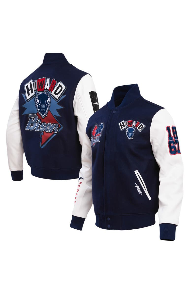 PRO STANDARD Men's Pro Standard Navy Howard Bison Homecoming Varsity Full-Snap Jacket, Main, color,