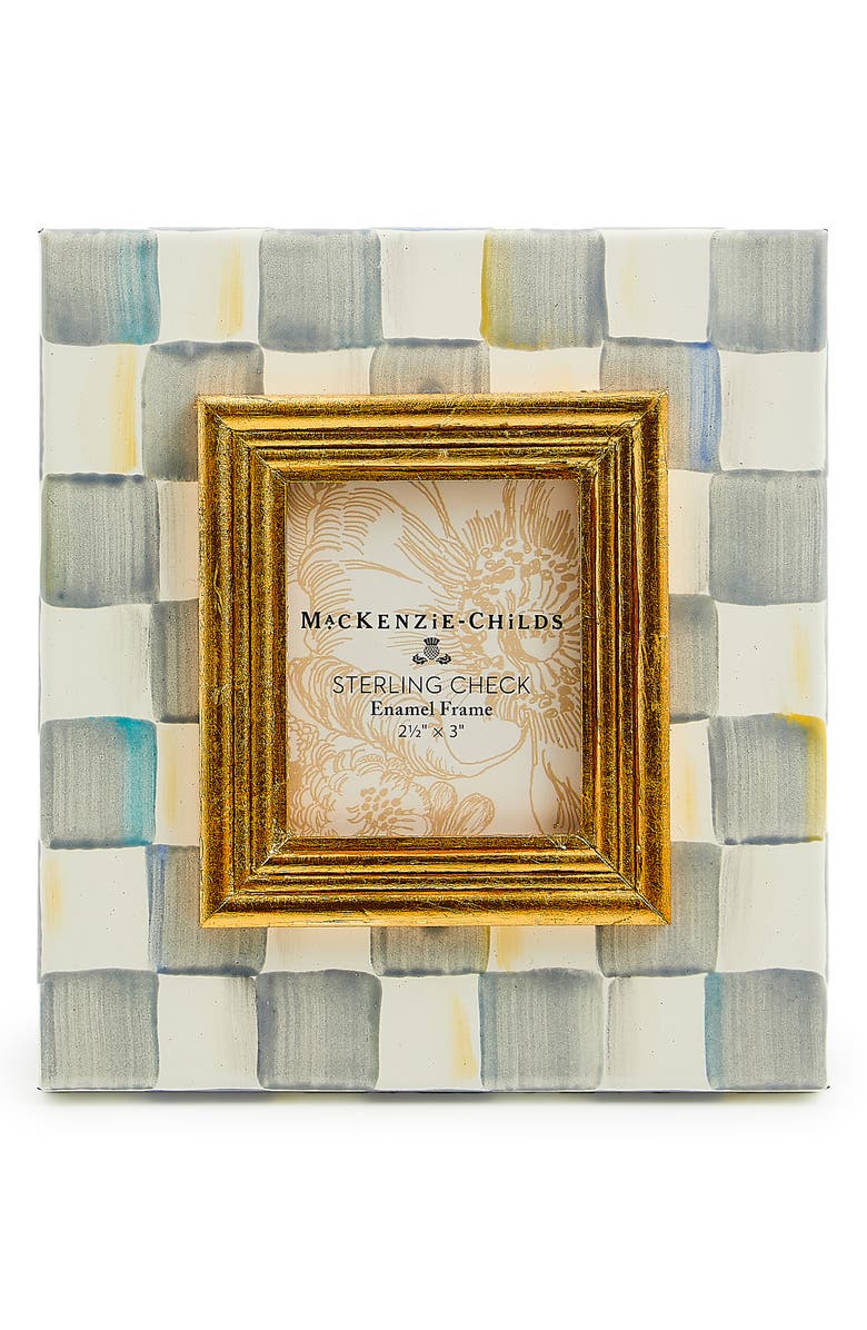 MACKENZIE CHILDS Sterling Check Enameled Steel 2.5 x 3-Inch Picture Frame, Main, color, Sterling