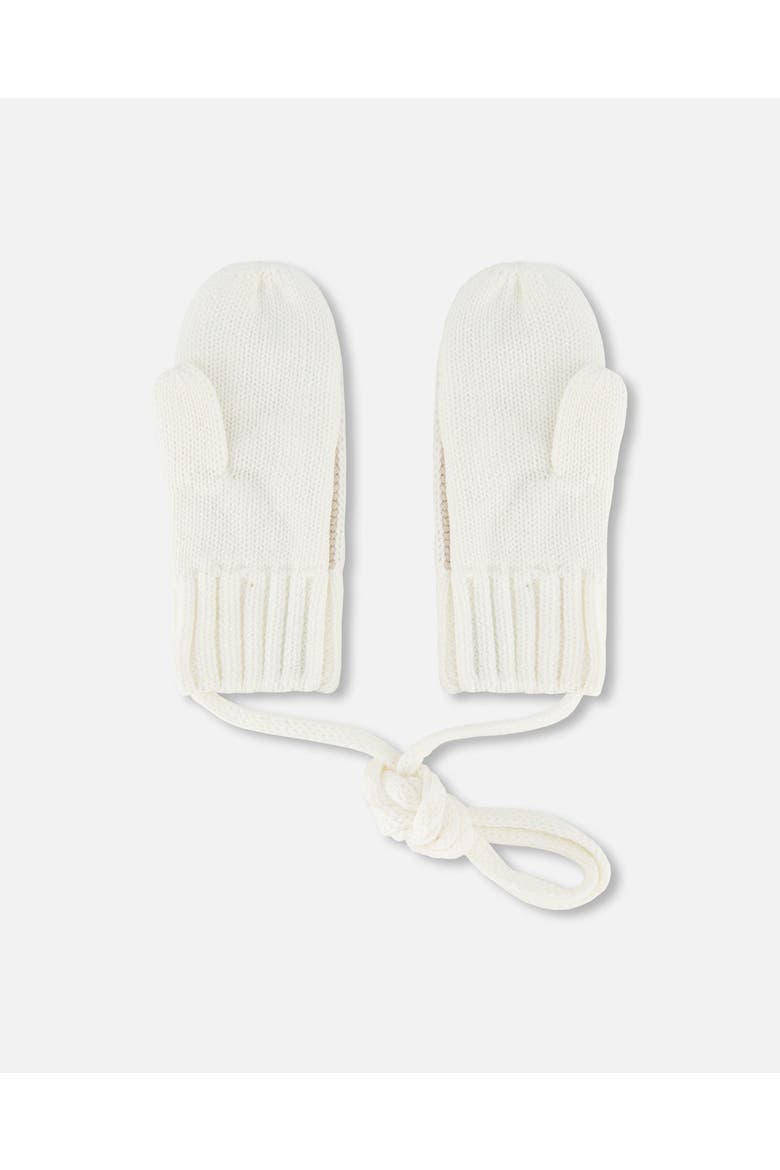 Baby Unisex Knit Mittens With Cord Off White, Alternate, color, Off White