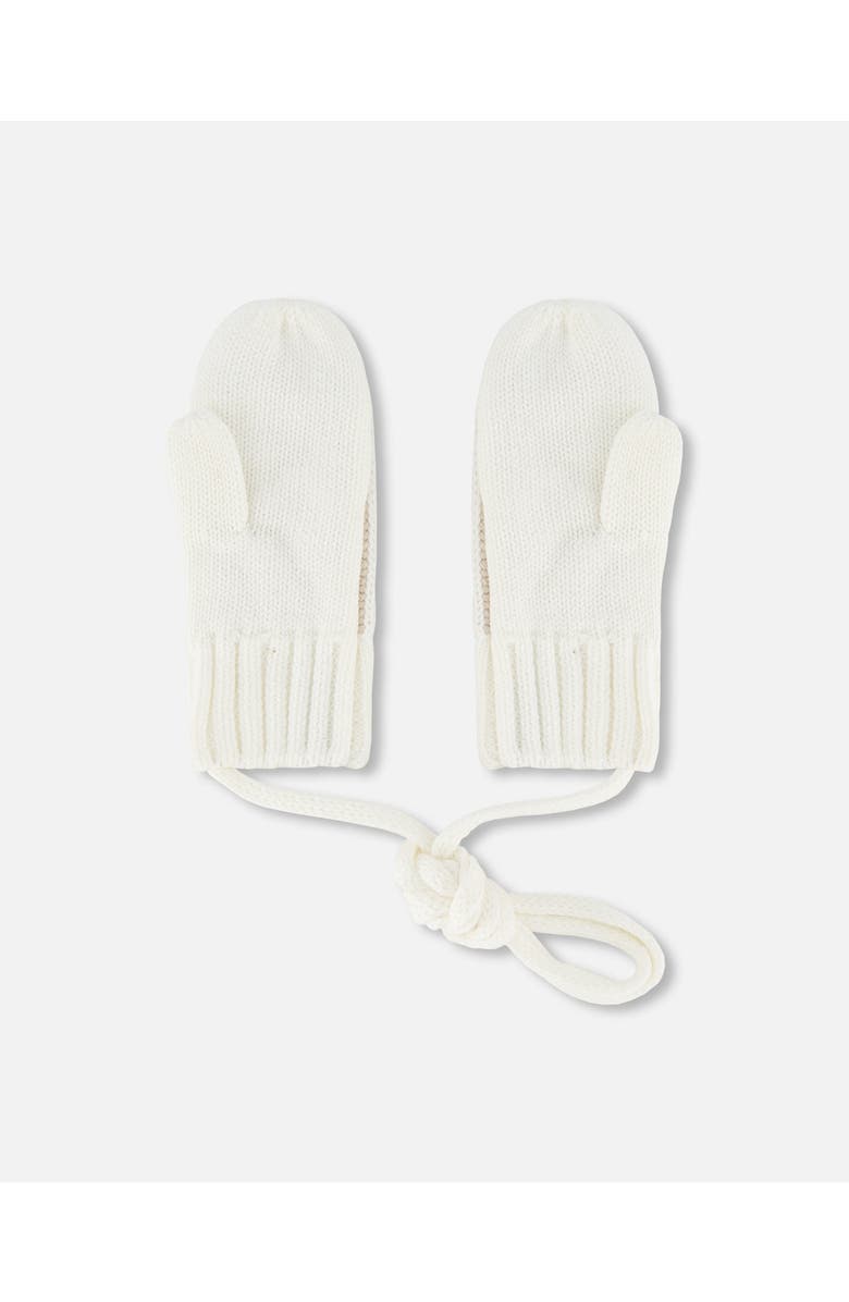 Deux par Deux Baby Unisex Knit Mittens With Cord Off White, Alternate, color,