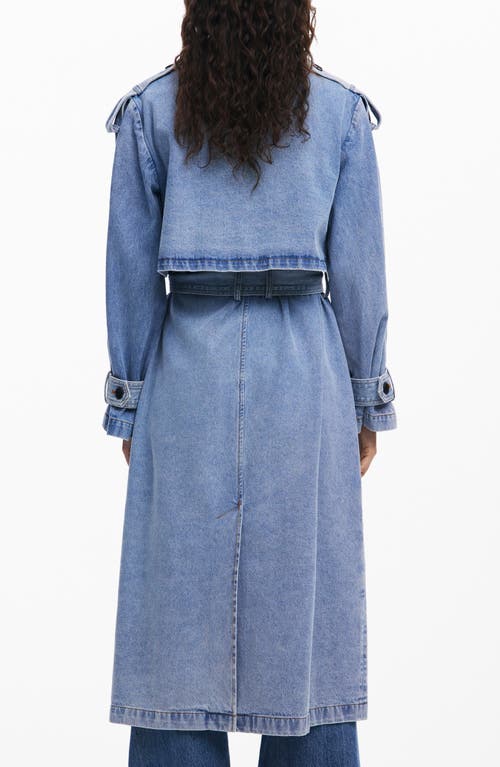 Desigual Denim Trench Coat With Belt In Blue