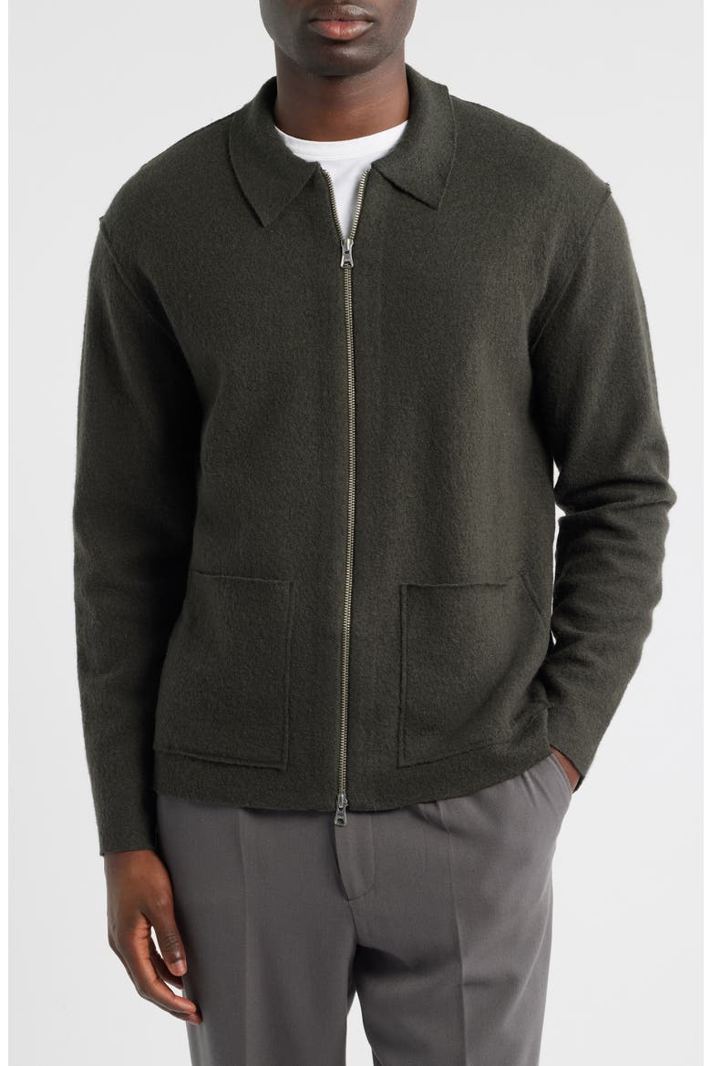 Jonas 6398 Boiled Merino Wool Zip Cardigan, Alternate, color, DARK ARMY