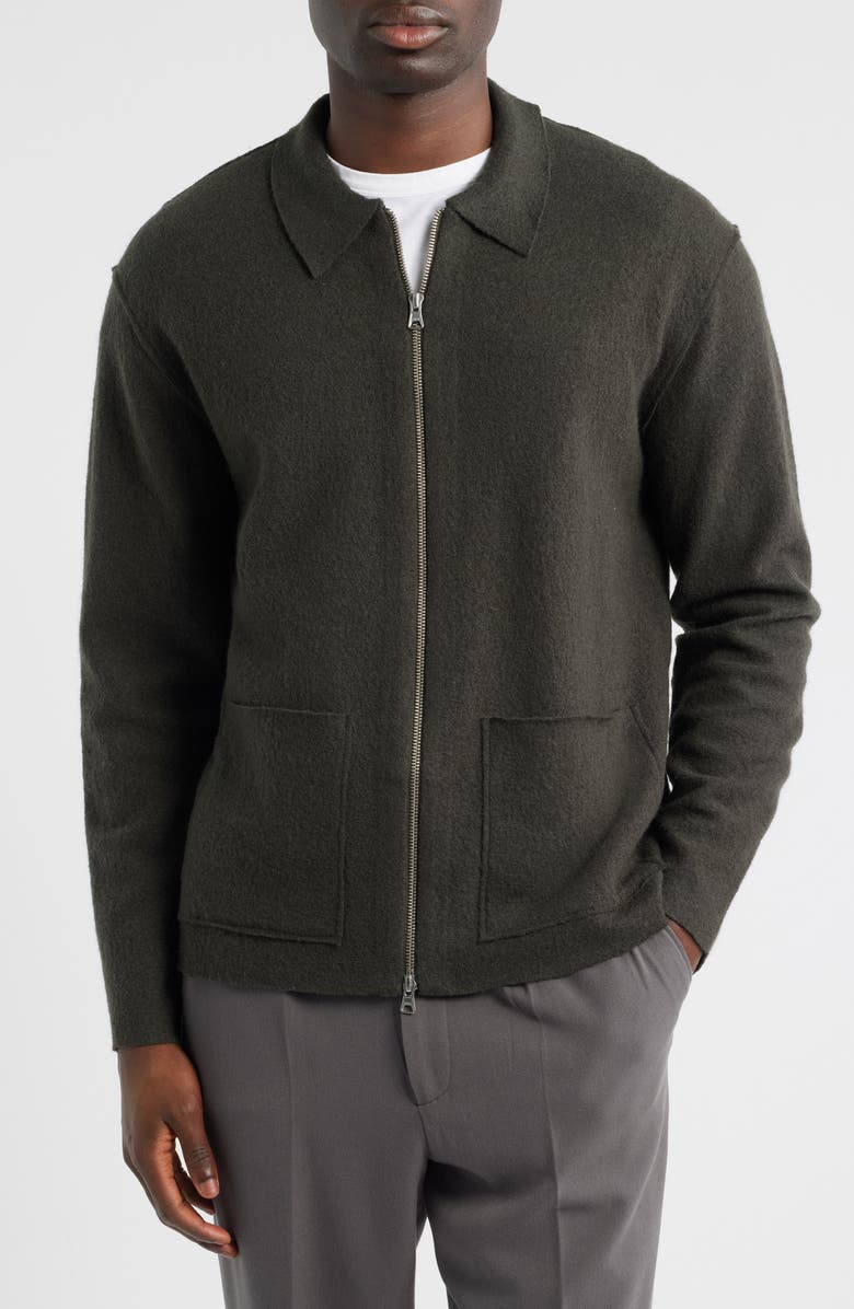 NN07 Jonas 6398 Boiled Merino Wool Zip Cardigan, Alternate, color, Dark Army