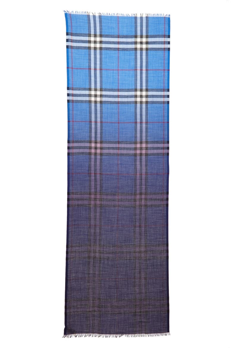 Ombré Check Wool & Silk Scarf, Alternate, color, HYDRANGEA BLUE