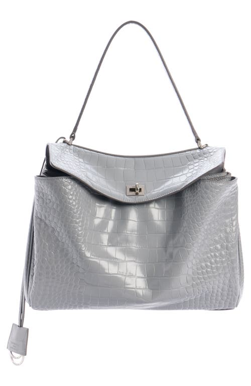 Balenciaga Medium Rodeo Croc Embossed Leather Handbag In Gray