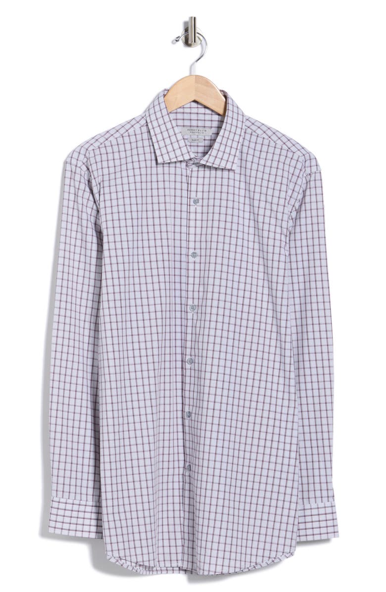 Perry Ellis Griffin Slim Fit Windowpane Check Dress Shirt, Alternate, color, Wine