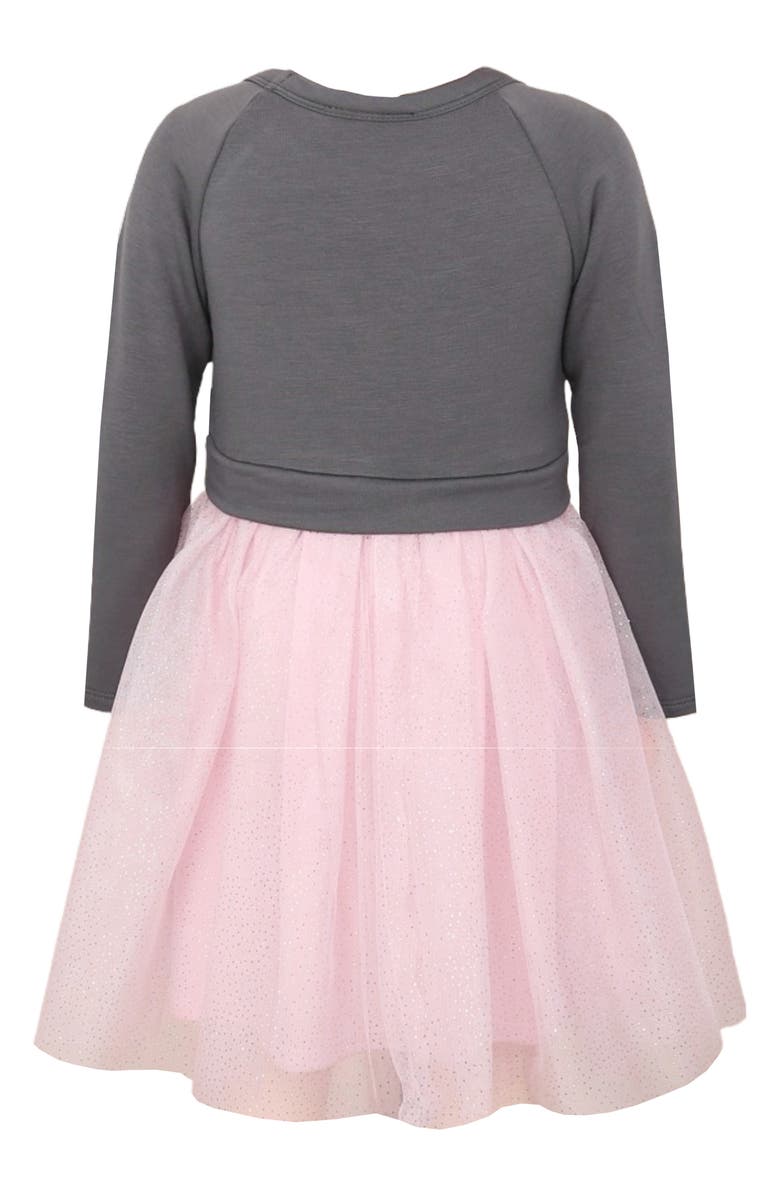 Zunie Kids' Penguin Embroidered Long Sleeve Plissé Dress, Alternate, color, Charcoal/ Blush