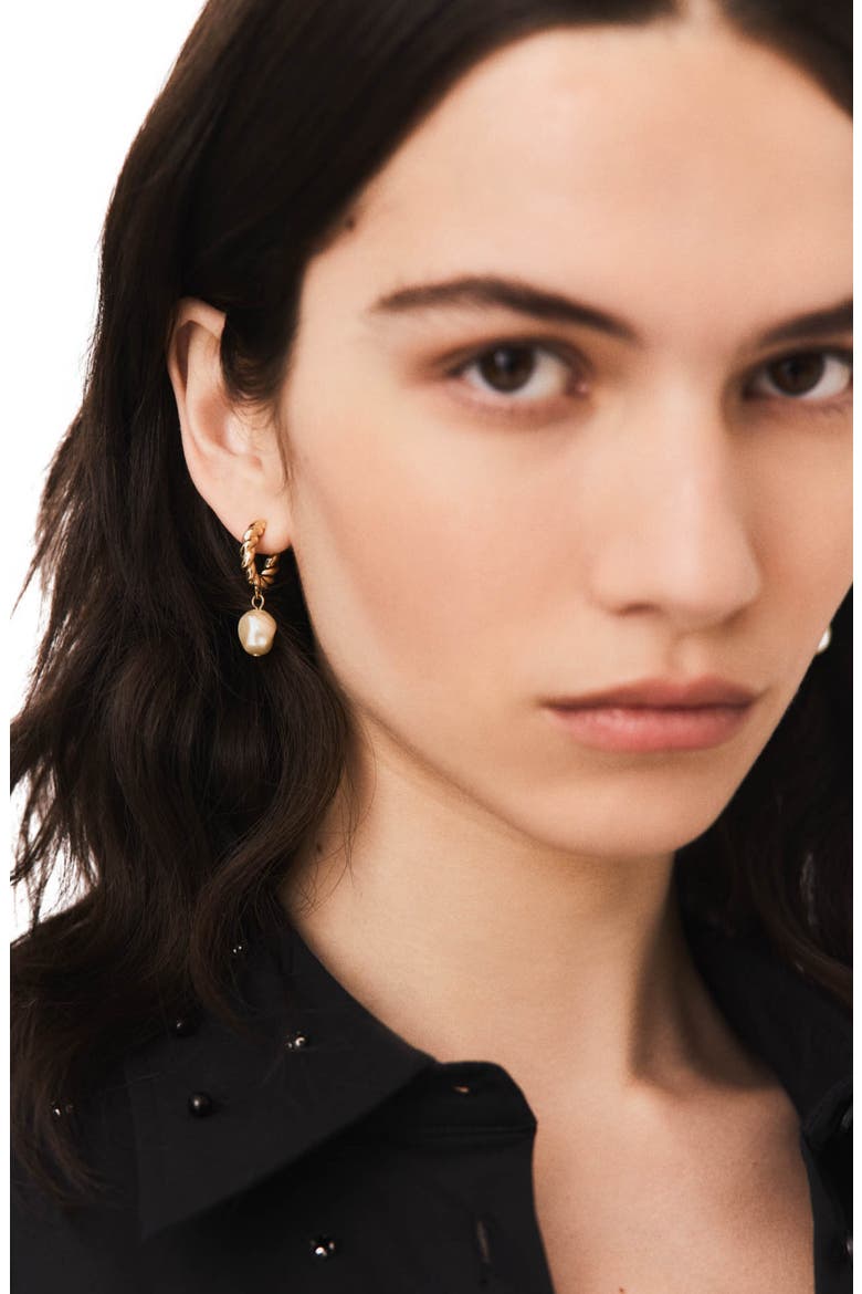 Twisted bead hoop earrings, Alternate, color, Gold