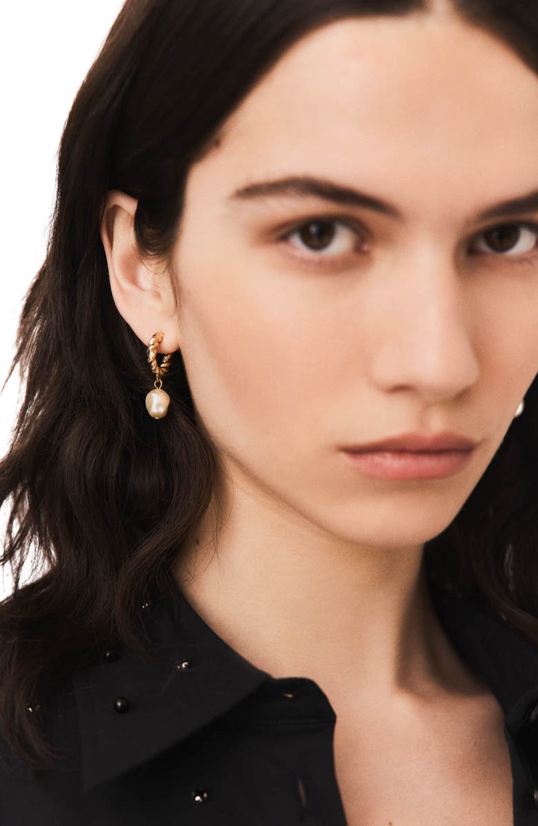 maje Twisted bead hoop earrings, Alternate, color, Gold
