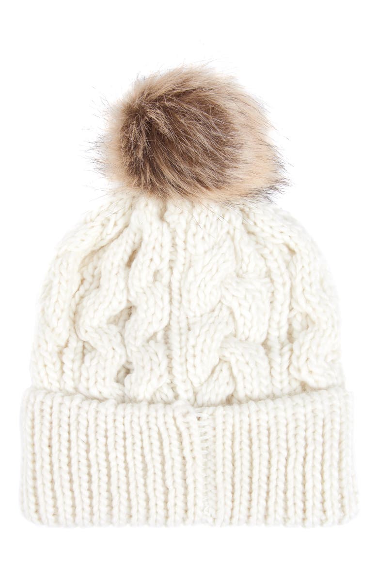 Penshaw Faux Fur Pompom Beanie, Alternate, color, CLOUD