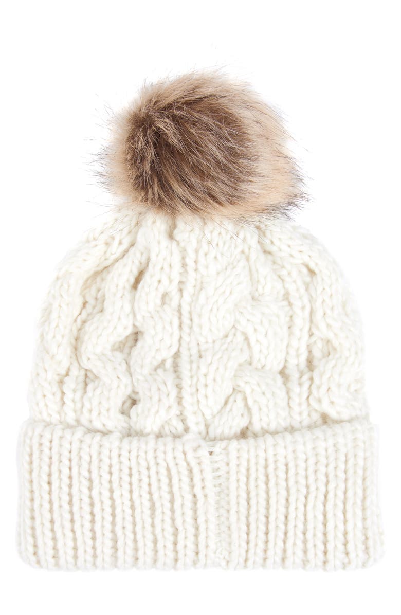 Barbour Penshaw Faux Fur Pompom Beanie, Alternate, color, Cloud