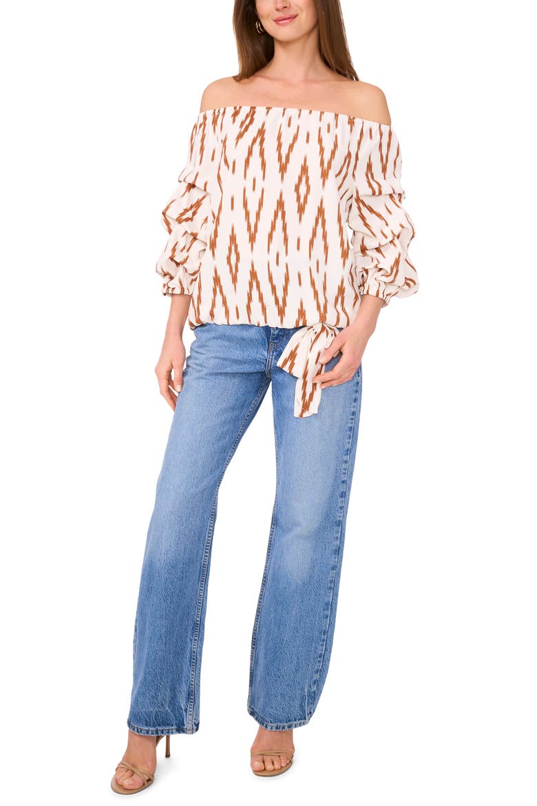 Off the Shoulder Bubble Sleeve Top, Alternate, color, ARGAN OIL