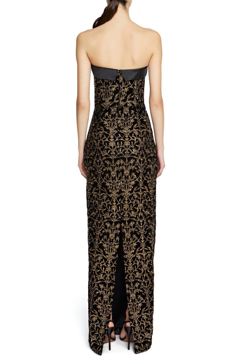 Theia Winona Beaded Tapestry Strapless Column Gown, Alternate, color, 