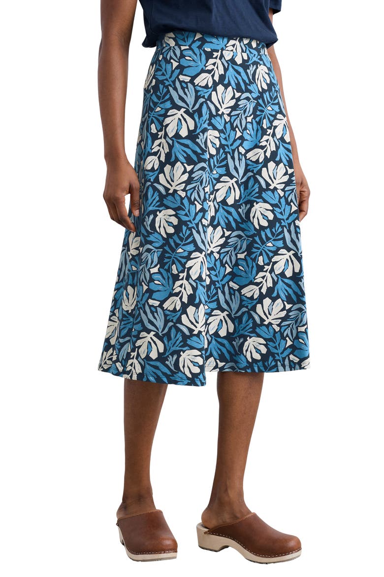 Rose A-Line Stretch Organic Cotton Midi Skirt, Main, color, CUT OUT SEAWEED MARITIME