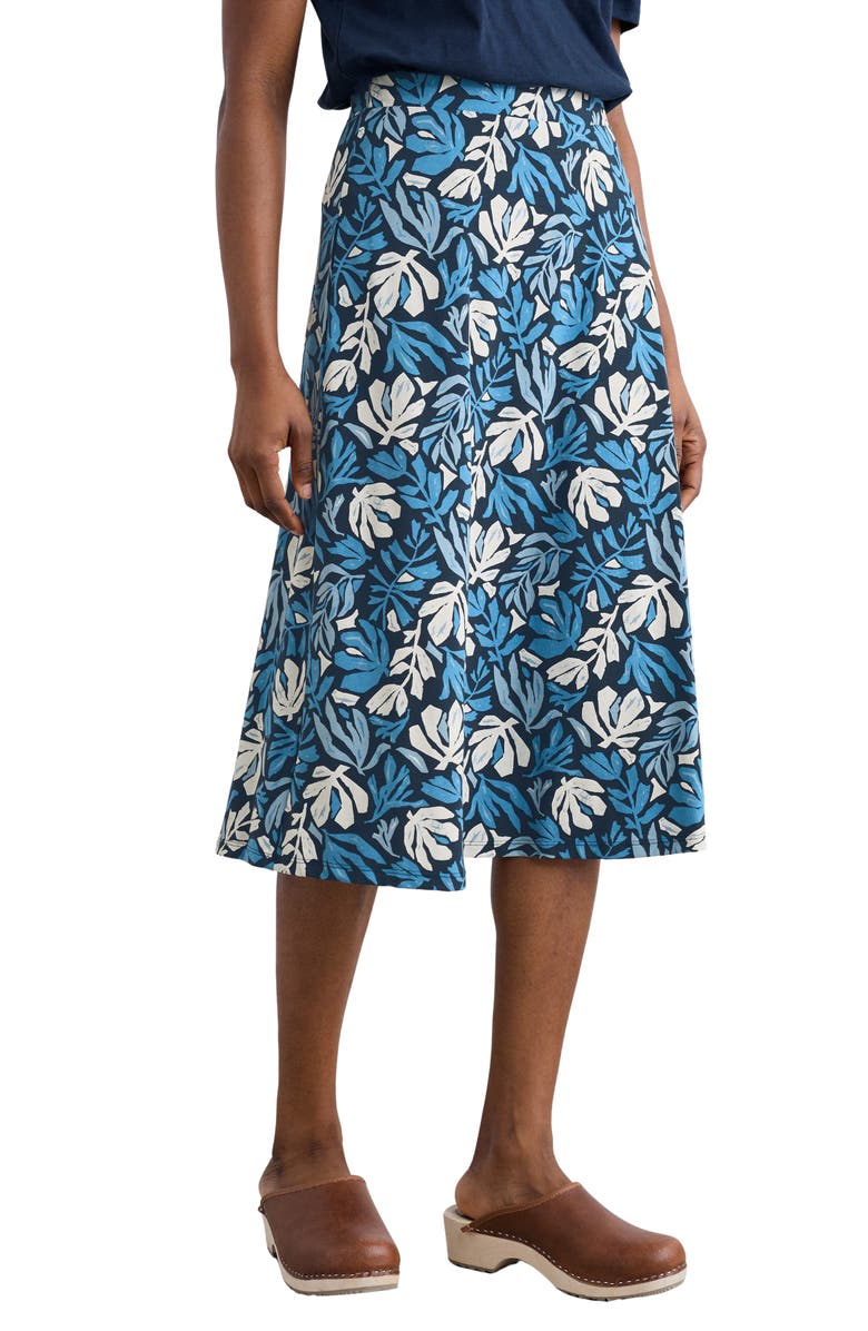 Seasalt Cornwall Rose A-Line Stretch Organic Cotton Midi Skirt, Main, color, Cut Out Seaweed Maritime