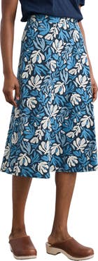 Seasalt Cornwall Rose A-Line Stretch Organic Cotton Midi Skirt