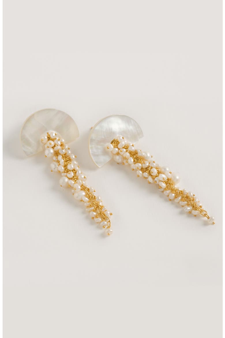 Hakuro Mother of Pearl and Pearl Long Drops, Alternate, color, Ivory