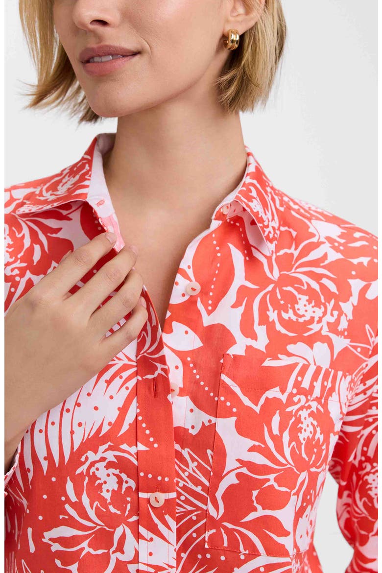 Jodie Tropical Floral Cotton Button-Up Shirt, Alternate, color, PEACHY ORANGE/ WHITE