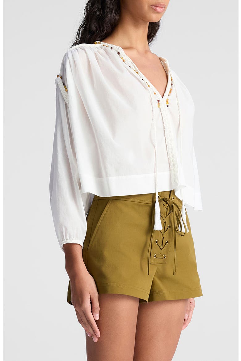 Keri Lace-Up Tassel Tie Sweater, Alternate, color, OFF WHITE