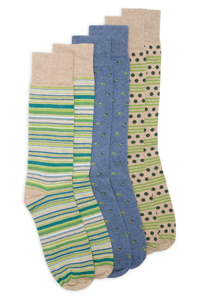 3-Pack Multistripe Dress Socks, Main, color, TAUPE