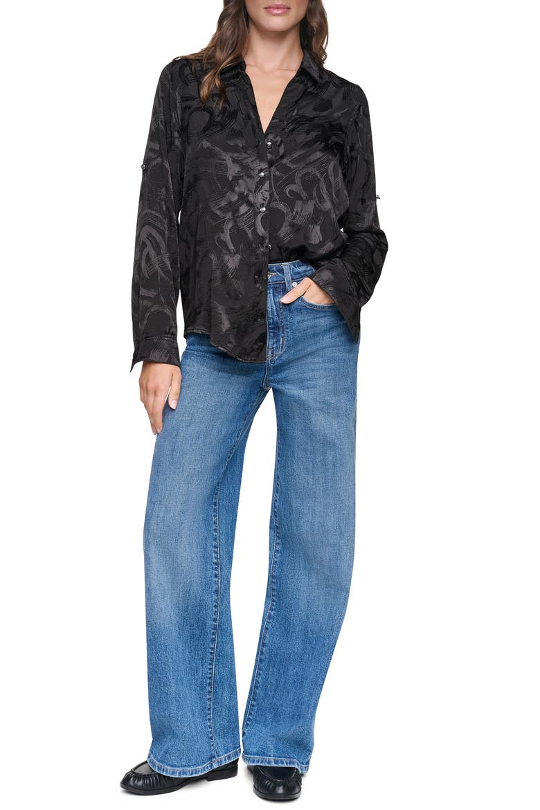 Roll Tab Sleeve Woven Shirt, Alternate, color, BLACK