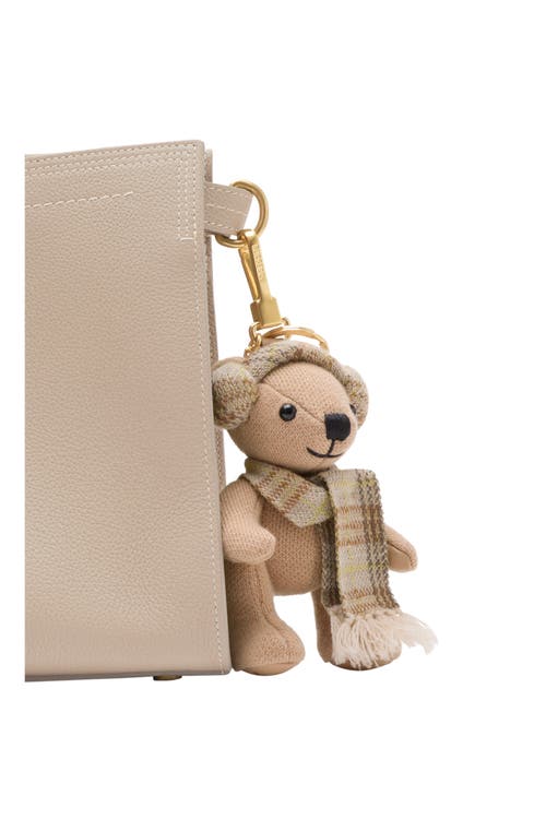 Burberry Thomas Bear Checked-scarf Bag Charm In Brown