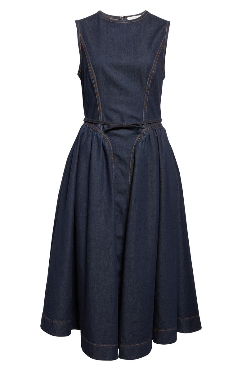 Zimmermann Belted Paneled Denim Midi Dress, Alternate, color, Night Sky