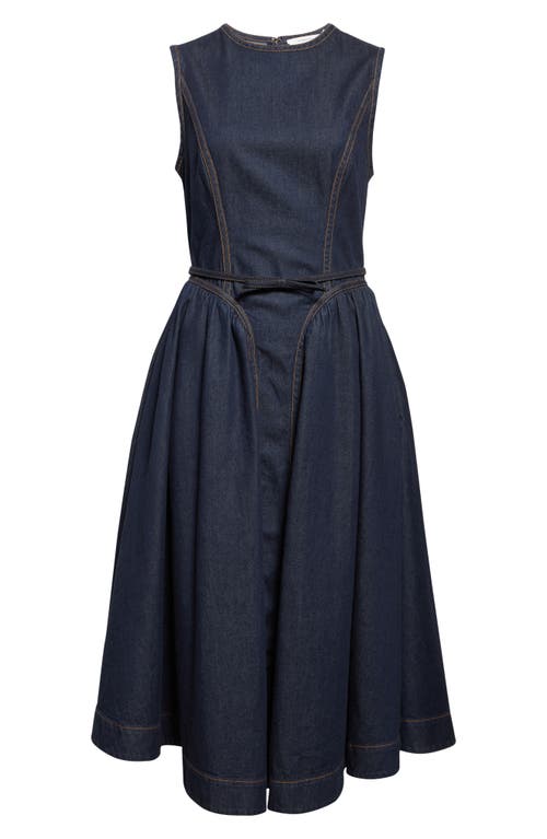 Zimmermann Belted Paneled Denim Midi Dress In Blue