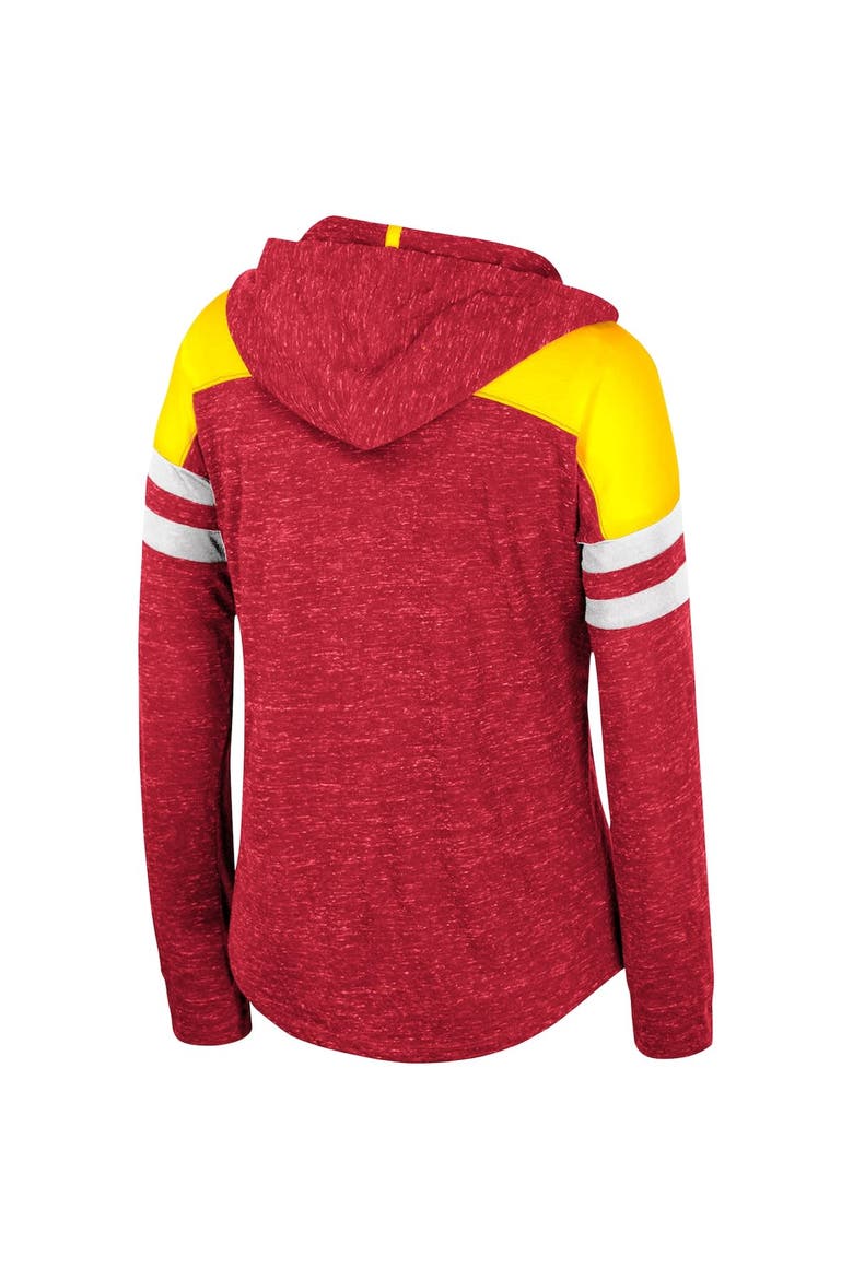 Women's Colosseum Cardinal Iowa State Cyclones Speckled Color Block Long Sleeve Hooded T-Shirt, Alternate, color, Cardinal
