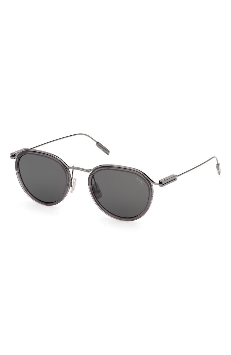 ZEGNA 51mm Round Sunglasses, Alternate, color, Grey / Other / Smoke
