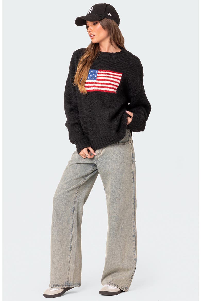 USA Oversize Chunky Sweater, Alternate, color, BLACK