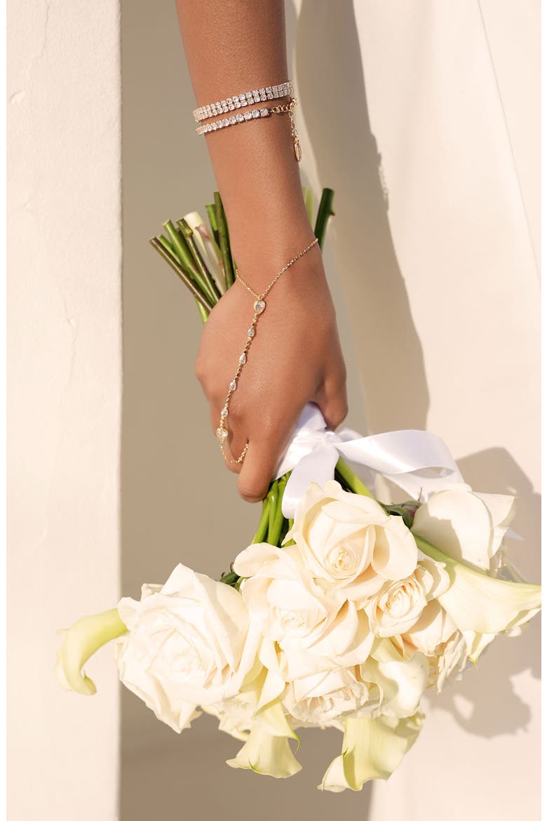 Cubic Zirconia Bezel Hand Chain, Alternate, color, GOLD