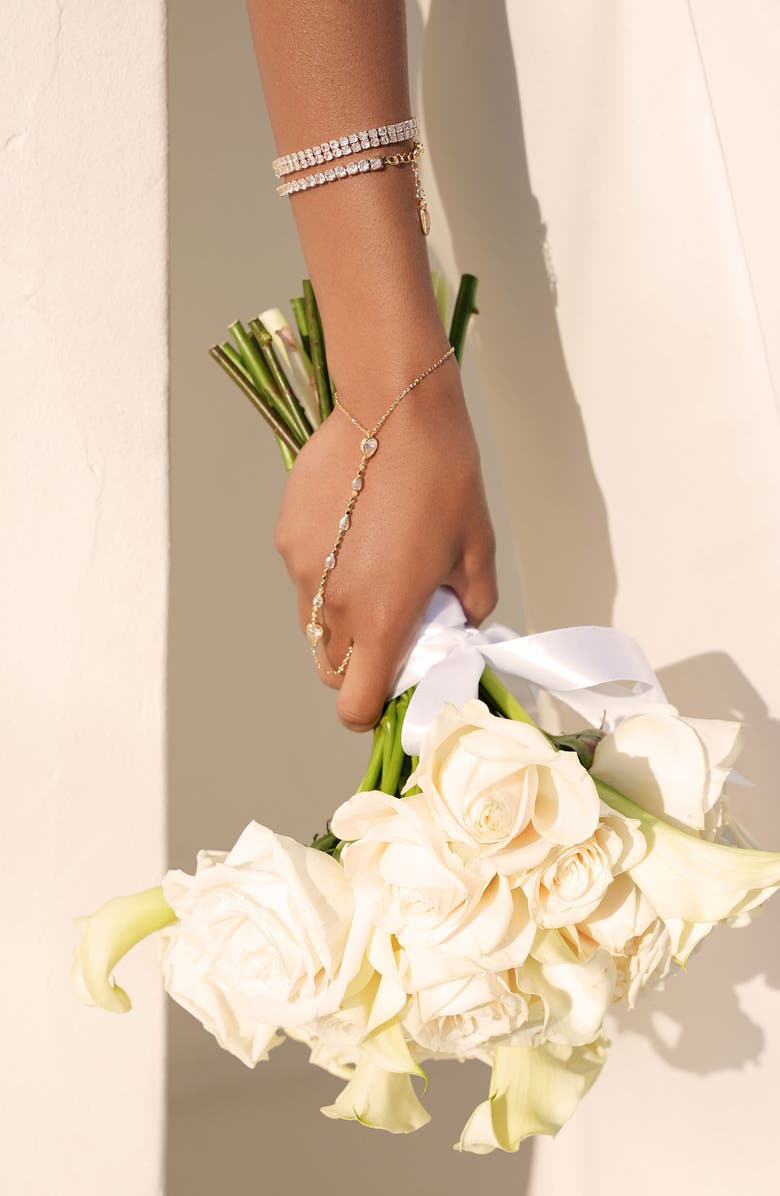 Ettika Cubic Zirconia Bezel Hand Chain, Alternate, color, Gold