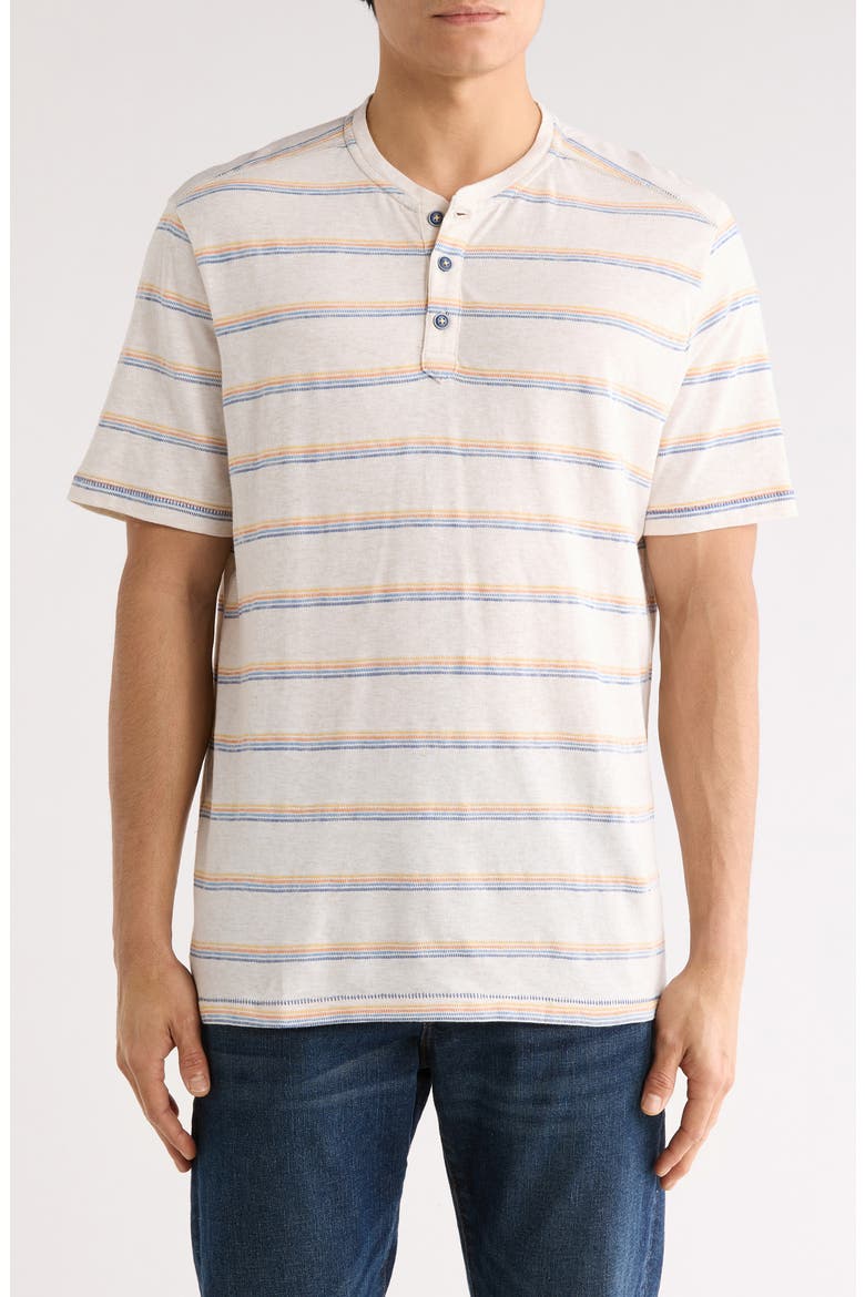 Soleil Stripe Short Sleeve Henley, Main, color, COCONUT