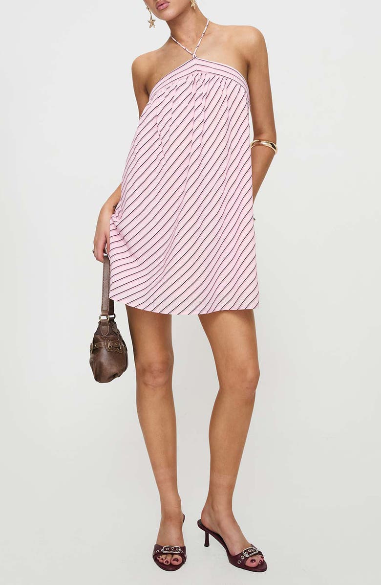 Princess Polly Moonlit Stripe Halter Minidress, Main, color, Pink Stripe