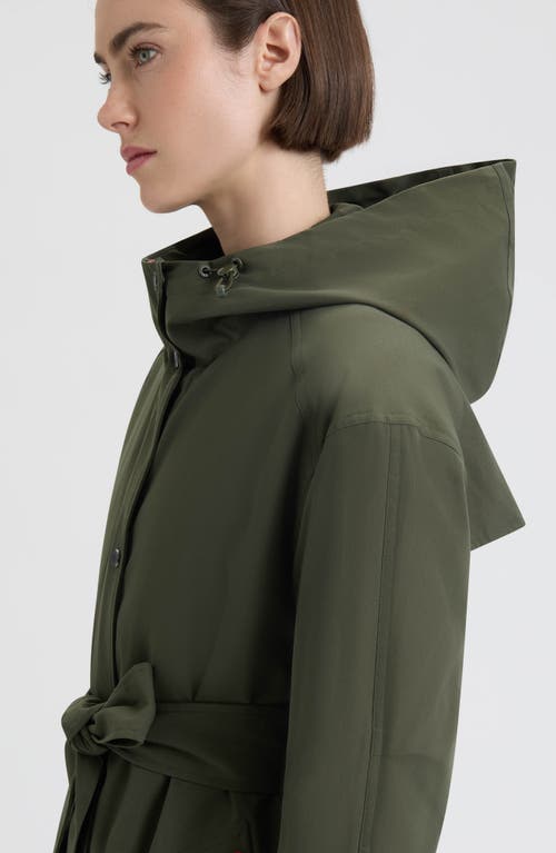 Hunter Violet Hooded Long Trench Coat In Green