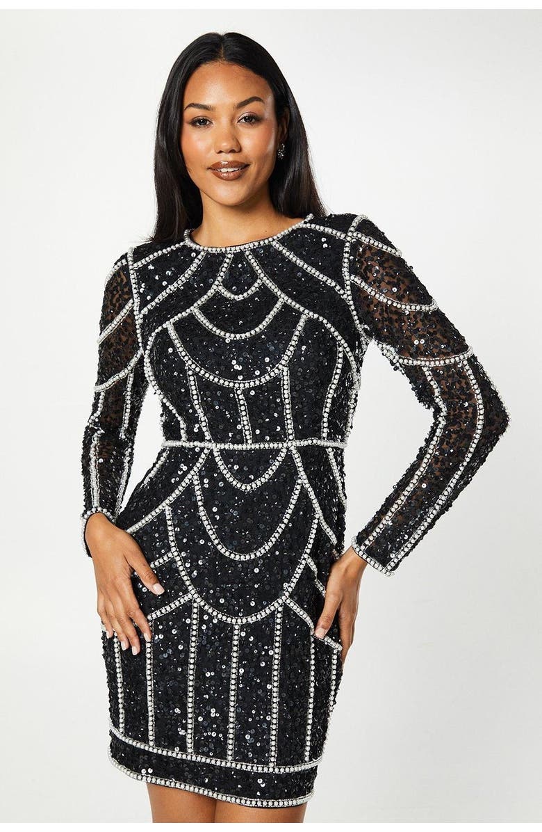 Coast Long Sleeve Sequin Mini Dress, Main, color, Black