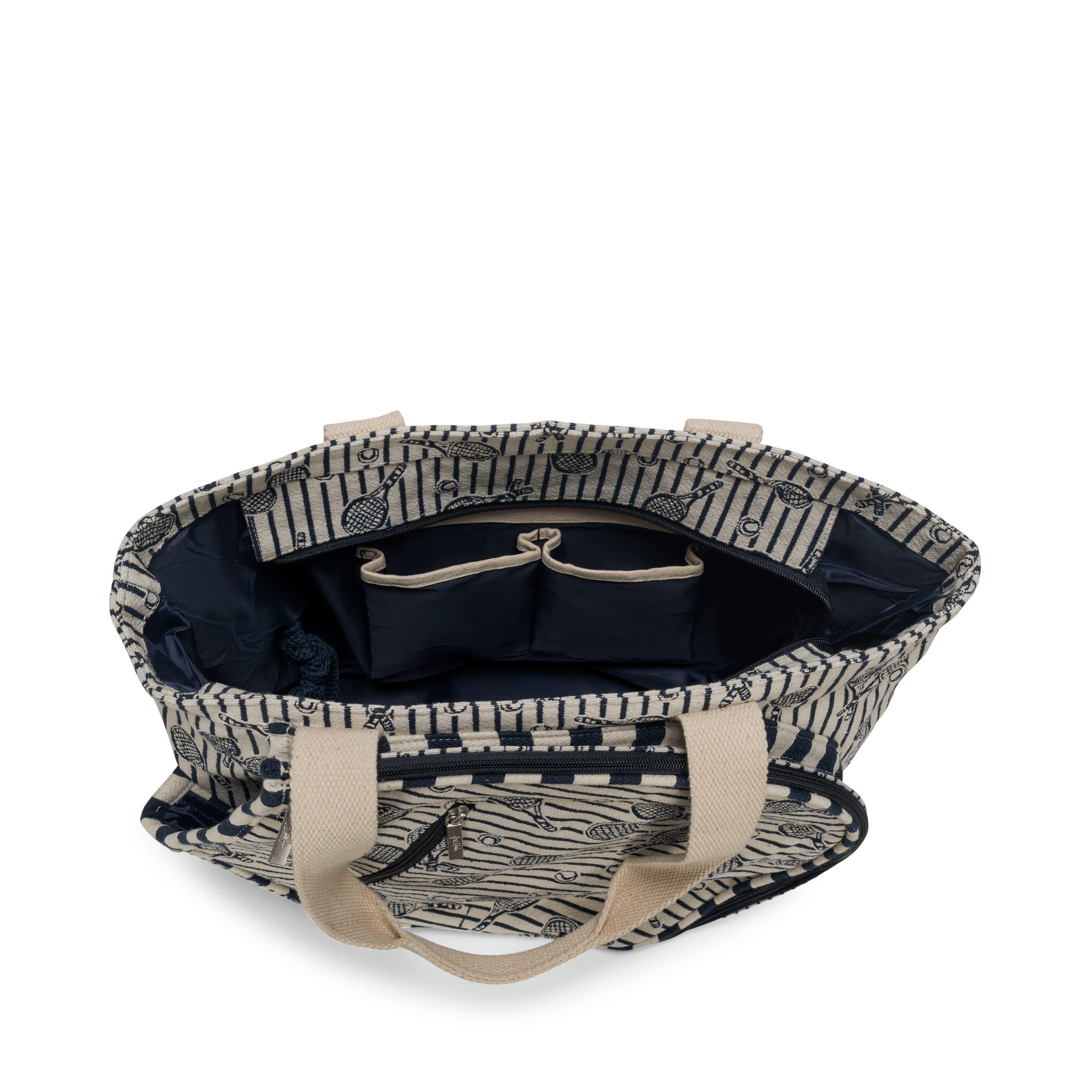 Ame & Lulu Court Classic Tennis Tote/ Navy Raquet Stripes, Alternate, color, Navy