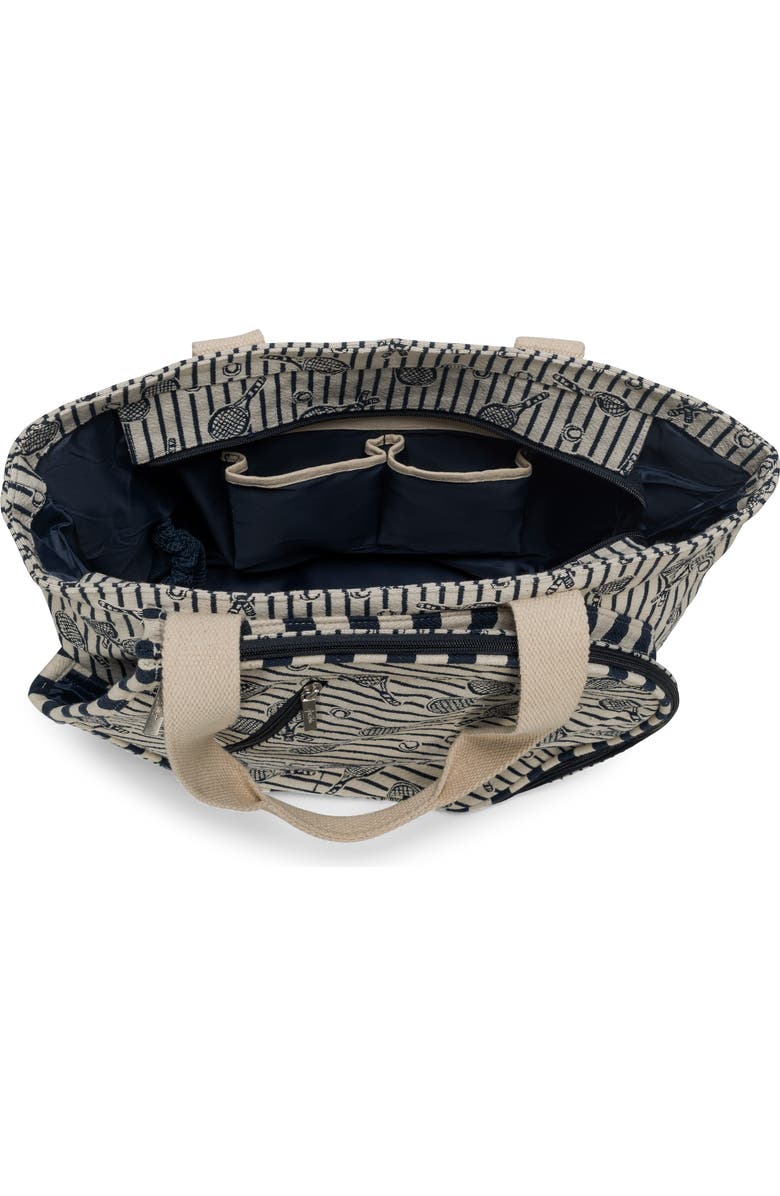 Ame & Lulu Court Classic Tennis Tote/ Navy Raquet Stripes, Alternate, color, Navy