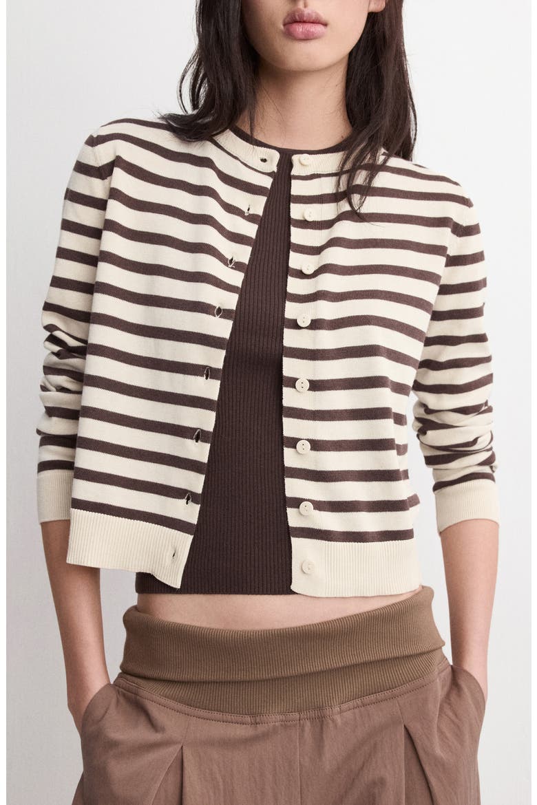 Stripped Knit Cardigan, Main, color, CHOCOLATE