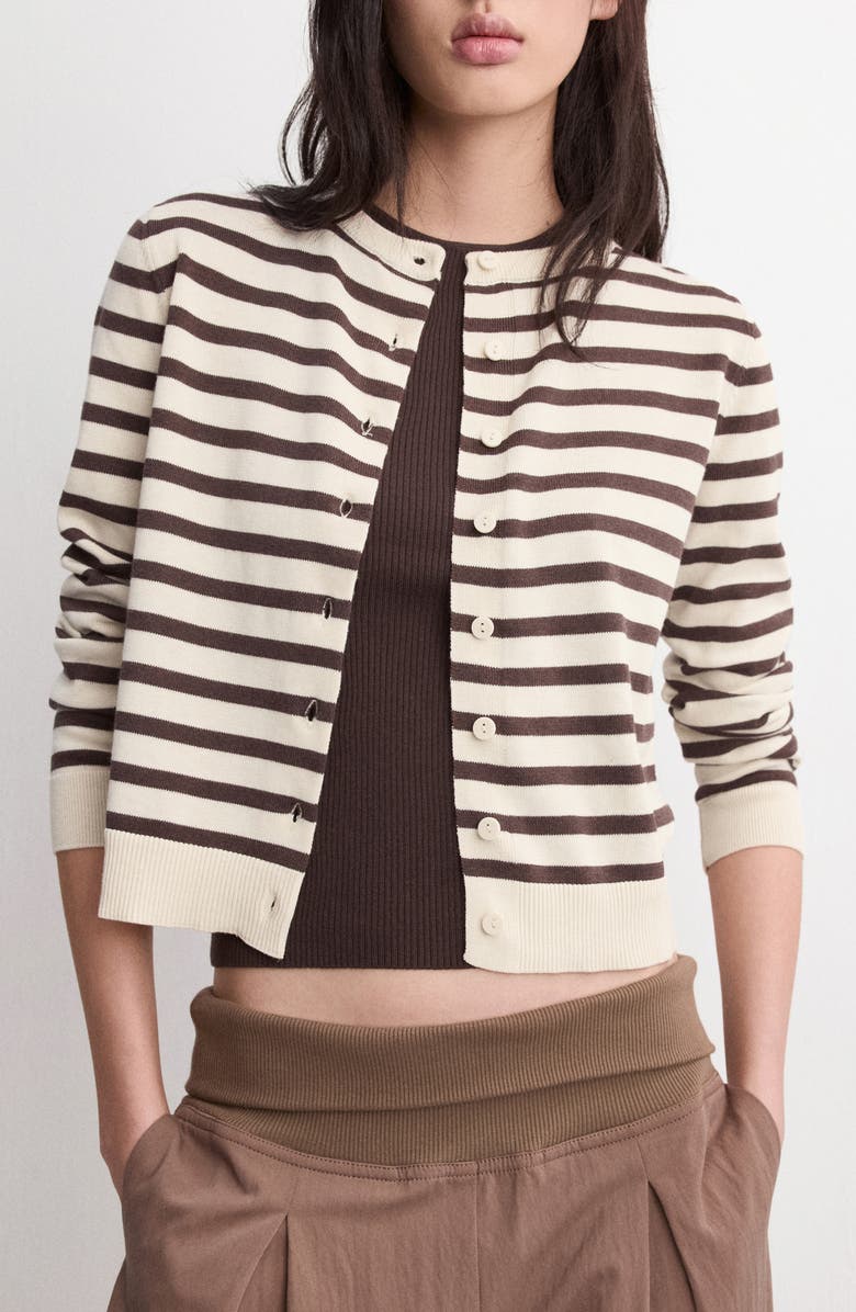 MANGO Stripped Knit Cardigan, Main, color, Chocolate
