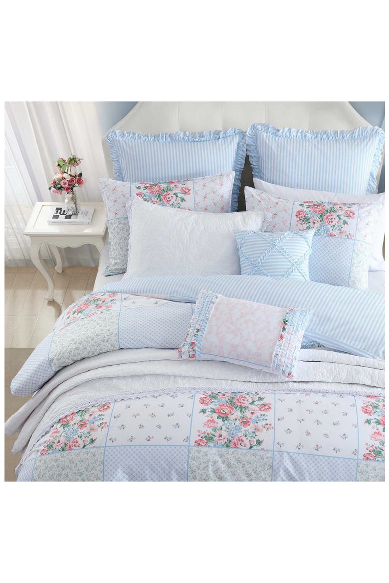Hope Patchwork 7-Piece Cotton Comforter Set, Alternate, color, PINK/ GREEN/ BLUE