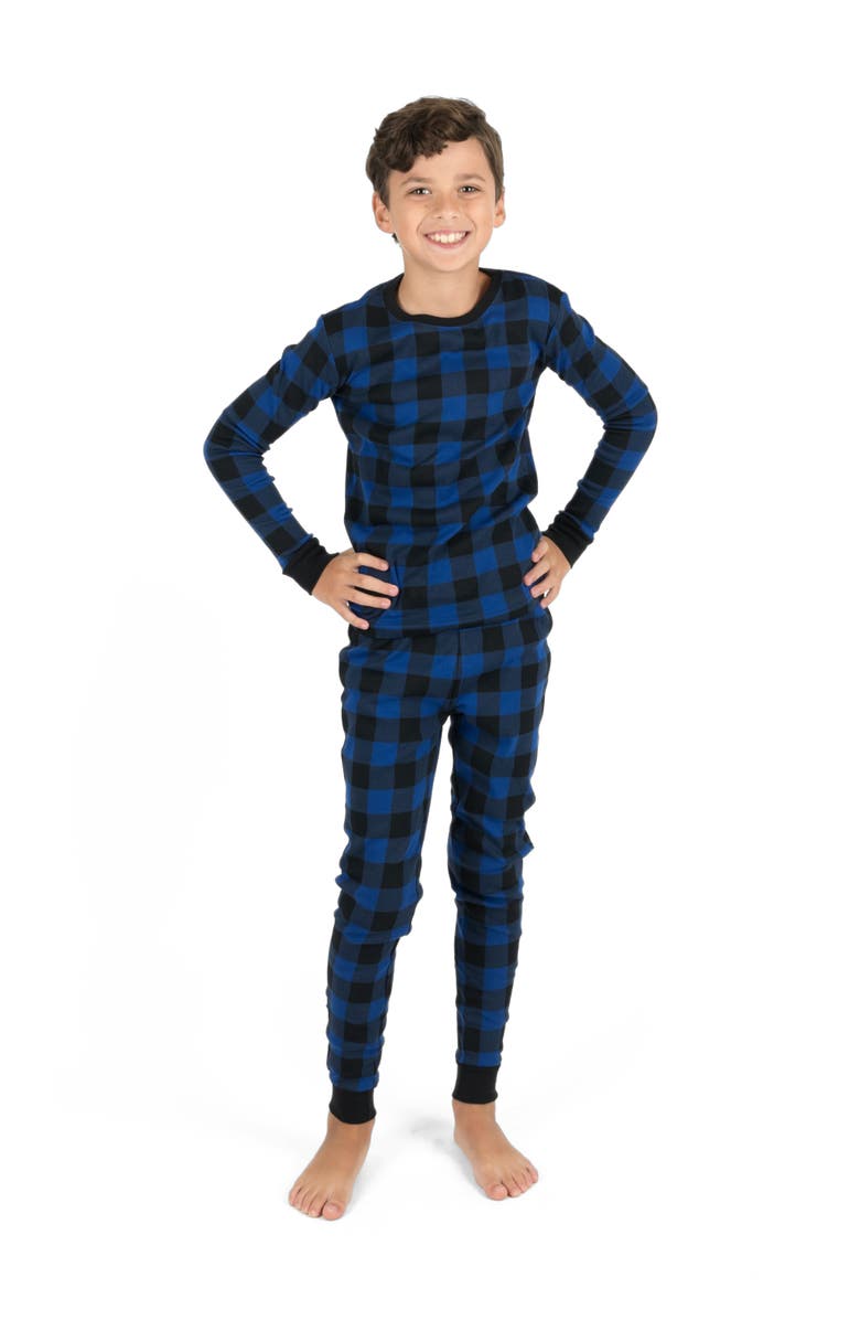 Leveret Kids Two-Piece Cotton Matching Family Holiday Pajamas, Christmas Plaid, Main, color, Plaid Black & Navy